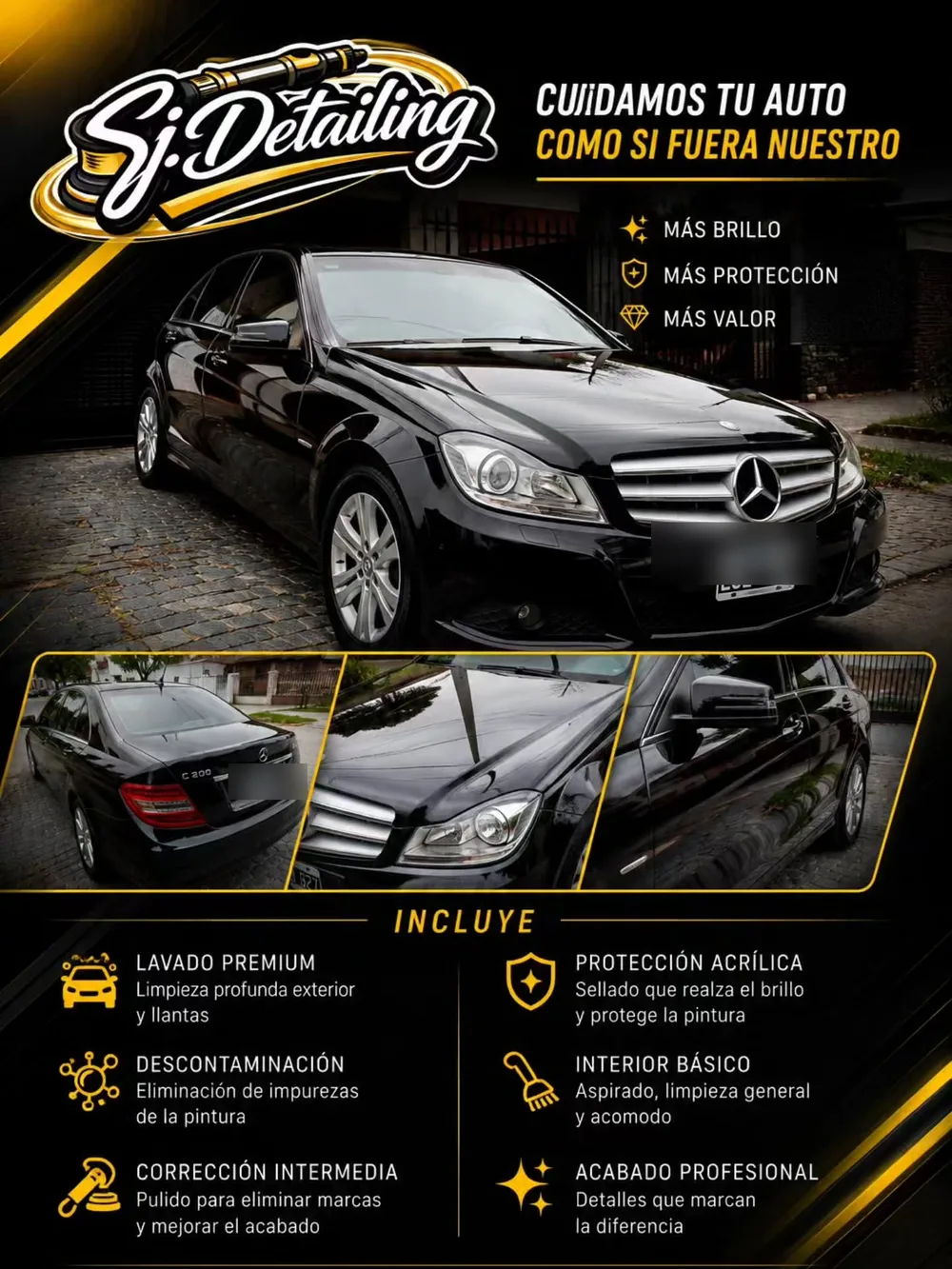 Cuidamos tu auto como si fuera nuestro: lavado premium, descontaminación, corrección, protección acrílica y más.